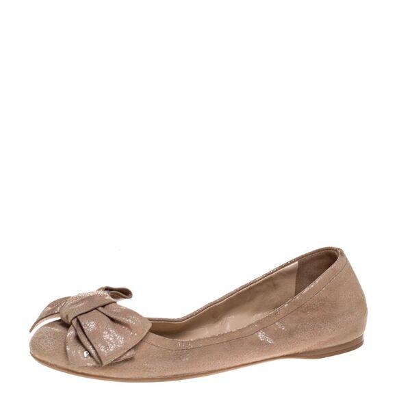 Prada Beige Textured Leather Bow Ballet Flats Size 37 - Picture 1 of 4